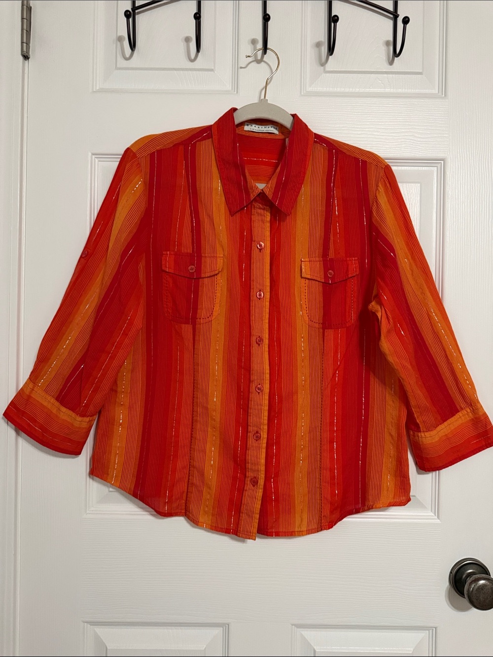 Vintage Crazy Horse by Liz Claiborne Red & Orange Striped Button-Down Shirt
